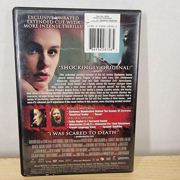 DVD Darkness - Unrated Version w/ insert - Picture 4 of 4